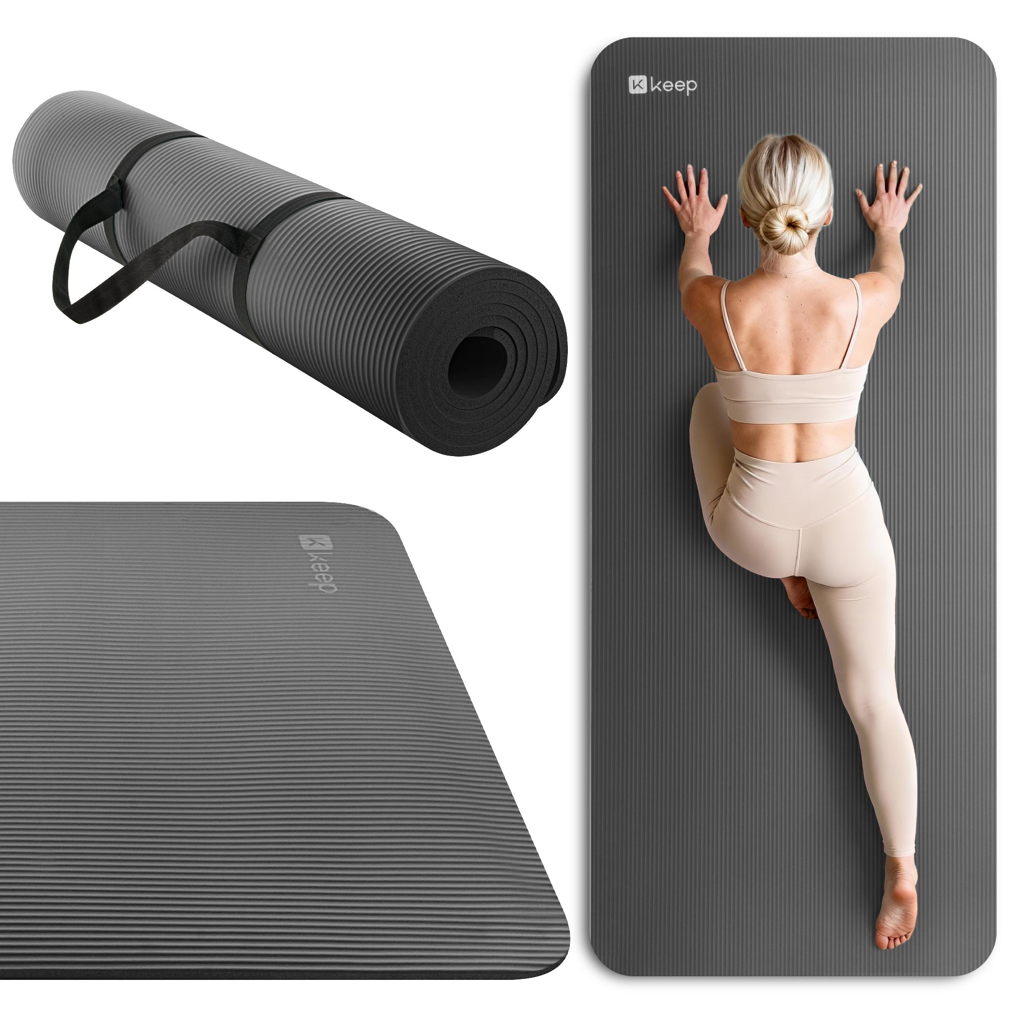 KEEP NBR Yoga Mat – Extra Thick Non-Slip Fitness Mat with Carry Strap