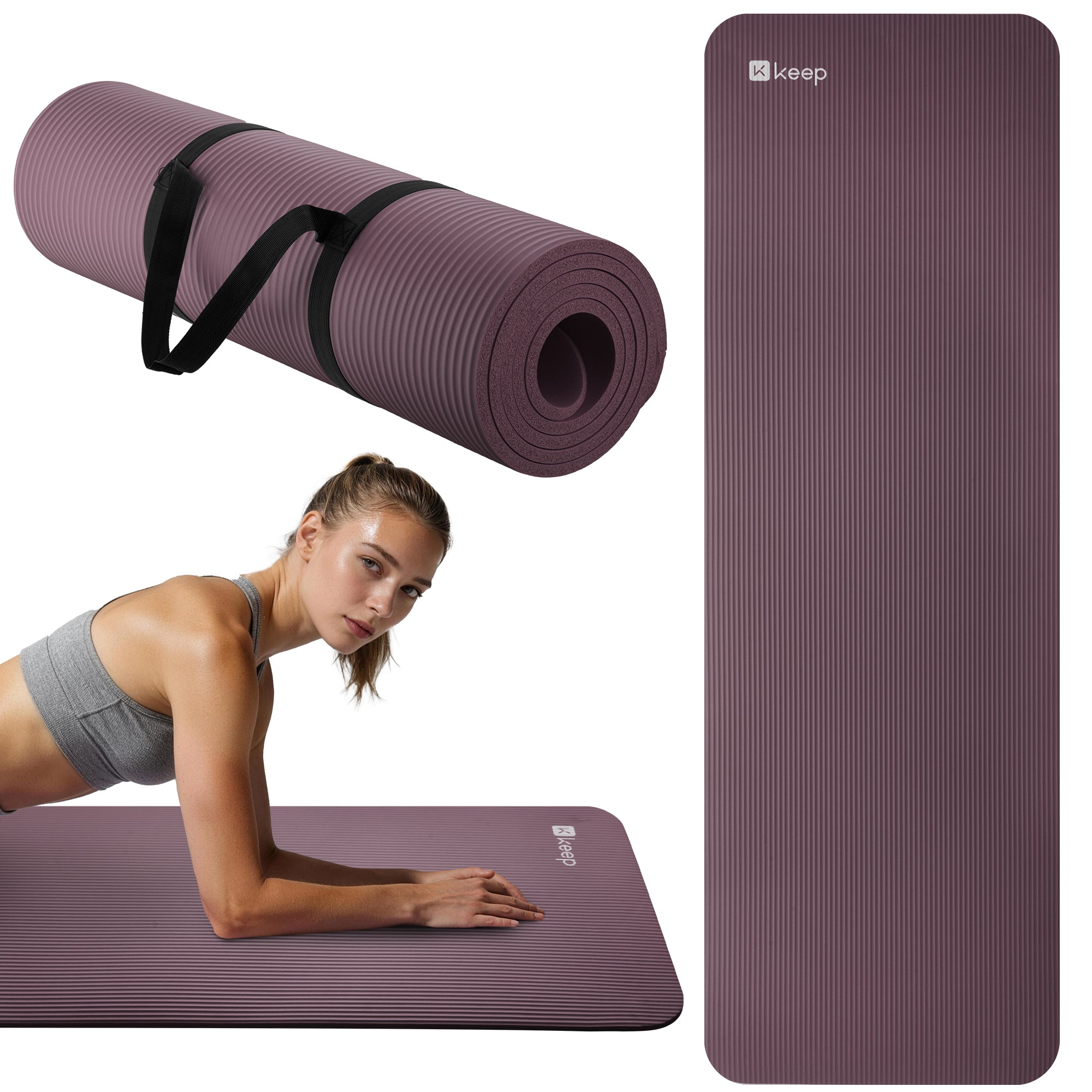 KEEP NBR Yoga Mat – Extra Thick Non-Slip Fitness Mat with Carry Strap