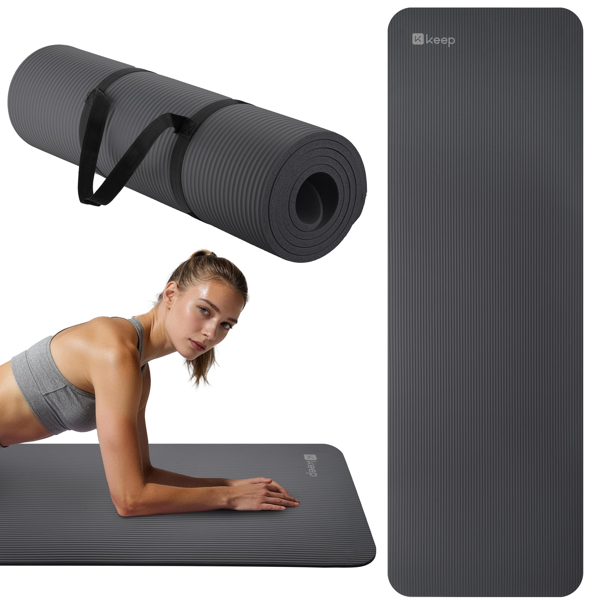 KEEP NBR Yoga Mat – Extra Thick Non-Slip Fitness Mat with Carry Strap