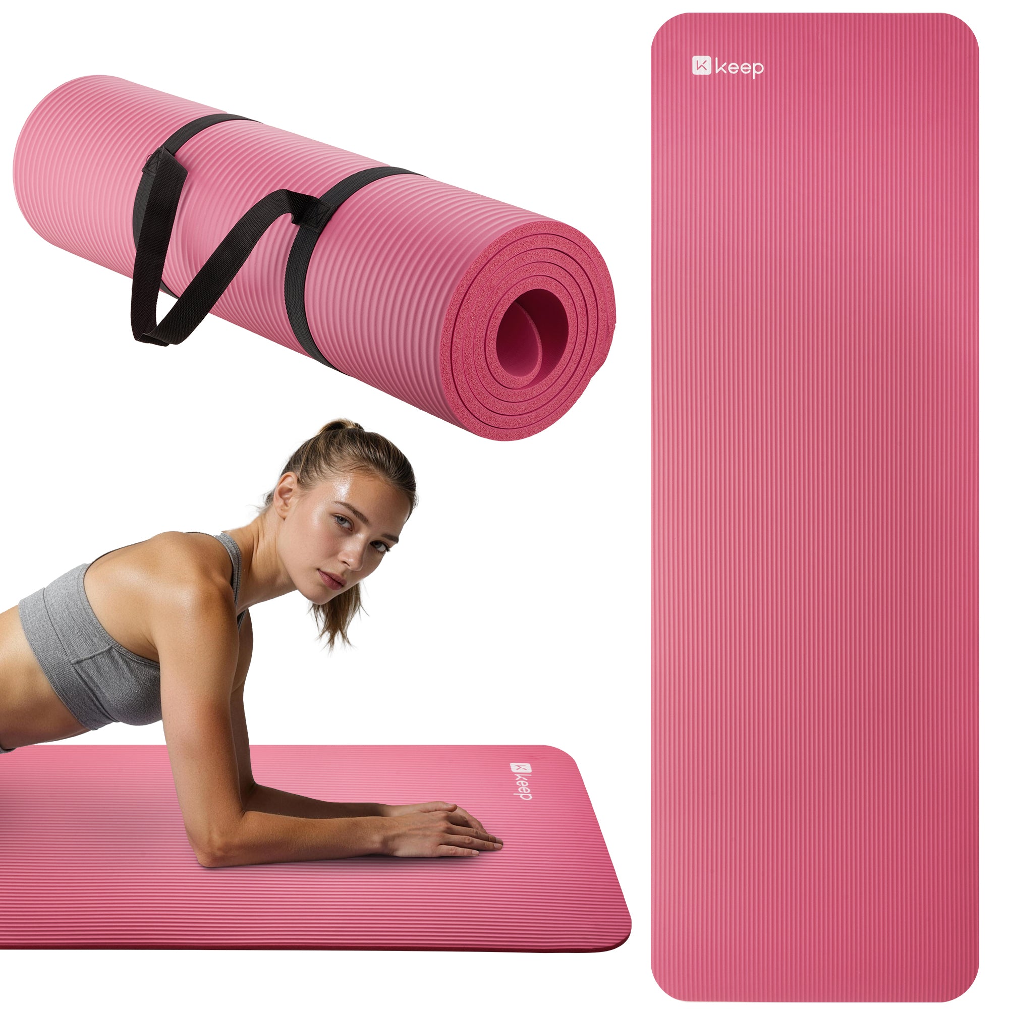 KEEP NBR Yoga Mat – Extra Thick Non-Slip Fitness Mat with Carry Strap