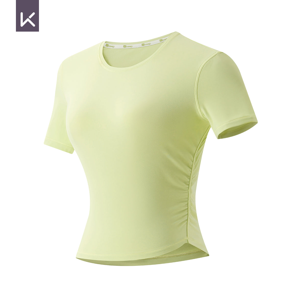 Women's Soft Elastic Side-Ruched Slim-Fit Short Sleeve Yoga T-Shirt